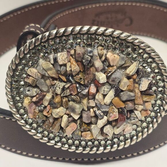 Vintage COBLENTZ Brown Leather Western Belt Stones Rhinestones Buckle Cowgirl main image 10